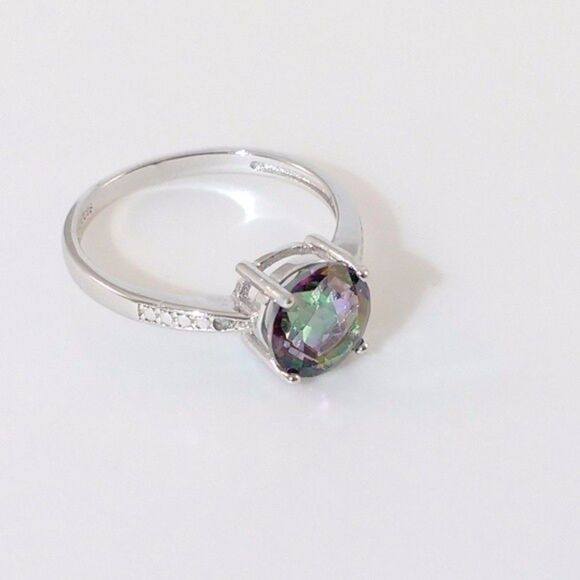 Mystic Gemstone Ring 2 Carats Sterling Silver Size 7 - Picture 4 of 6